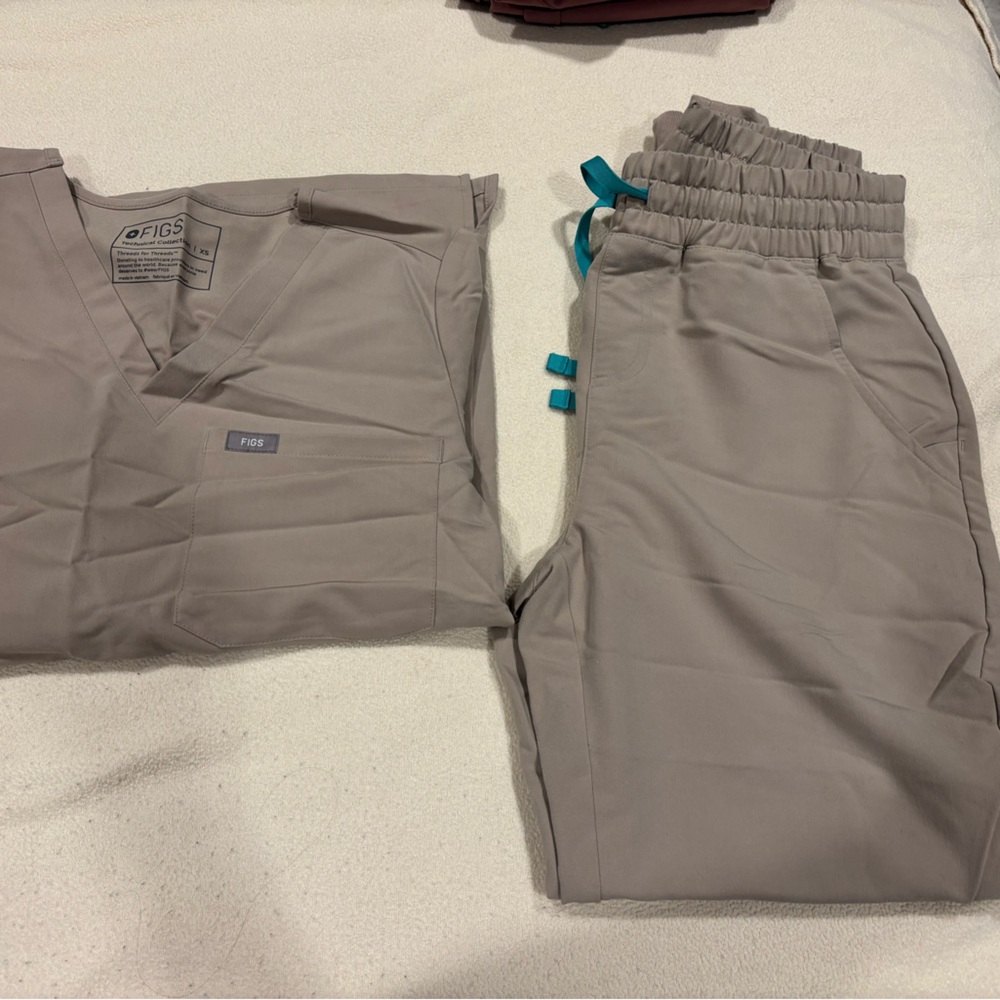 Figs Women's Scrub Set in Taupe with Teal Accents